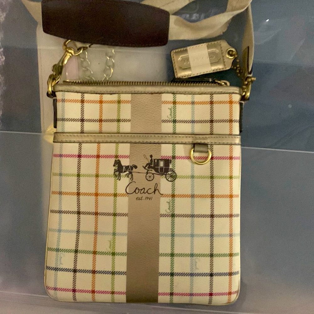 Coach gold plaid crossbody